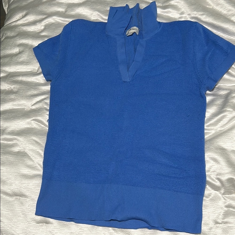 Blue Short Sleeve Ribbed Top